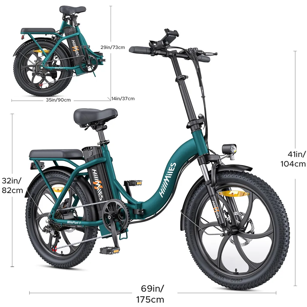 HillMiles MilePort1 E-Bike Klapprad — 250W | 36V 13Ah | 80–100km | Shimano 7-Gang | Faltbar