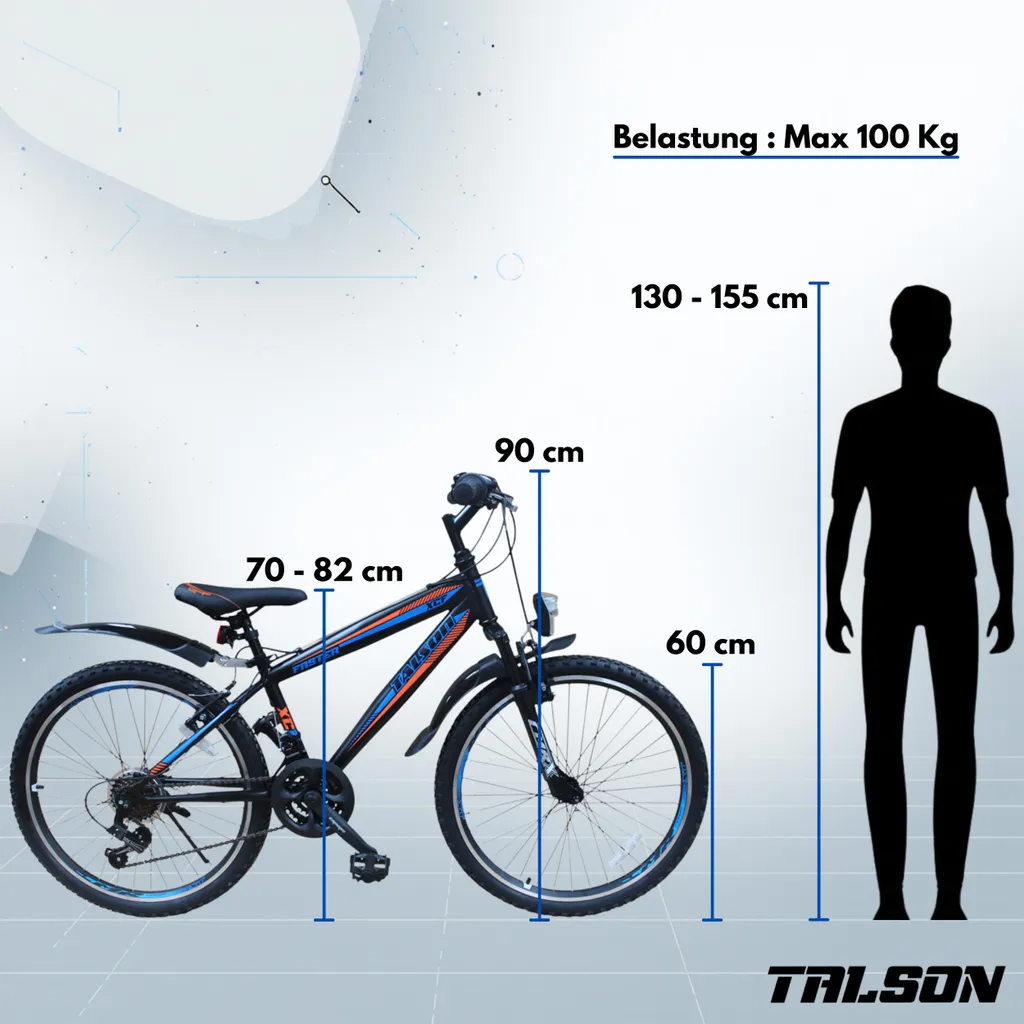 24 Zoll Mountainbike Schwarz-Blau — 21-Gang Shimano | Gabelfederung | Beleuchtung | 130–155 cm